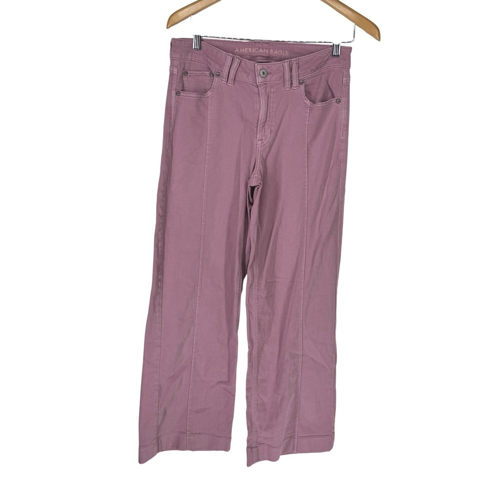 American Eagle Women Purple Wide Leg Seam Front High Rise Stretch Pants Size 2